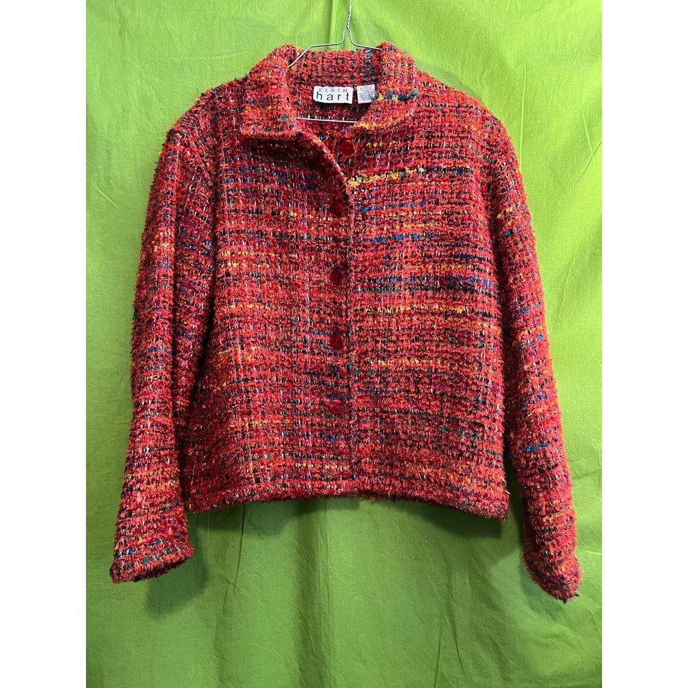 Keren Hart Vintage Jacket Women's Size Large Colorful Art Yarn Glitter